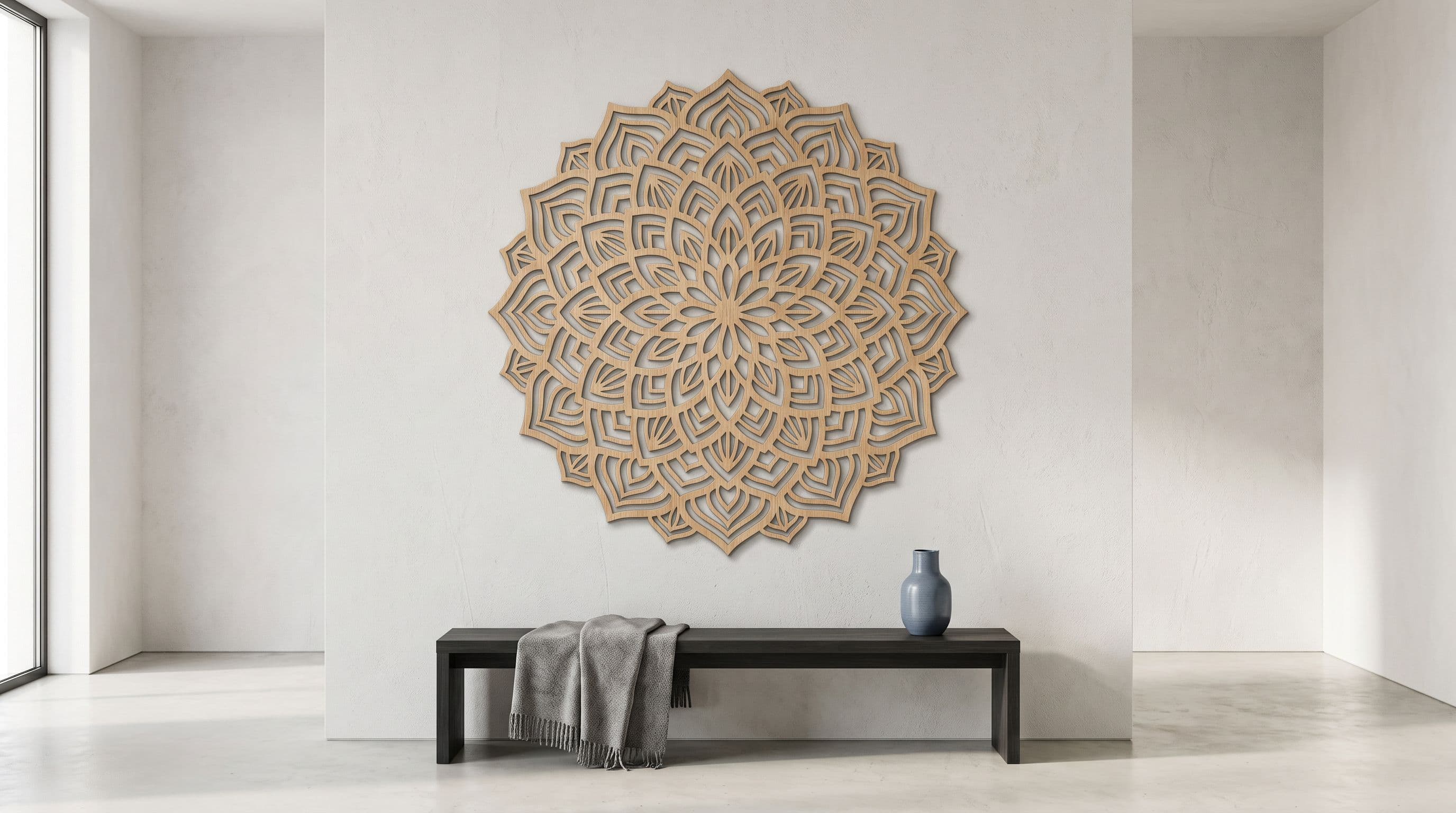 Pièce murale géométrique en bois découpé